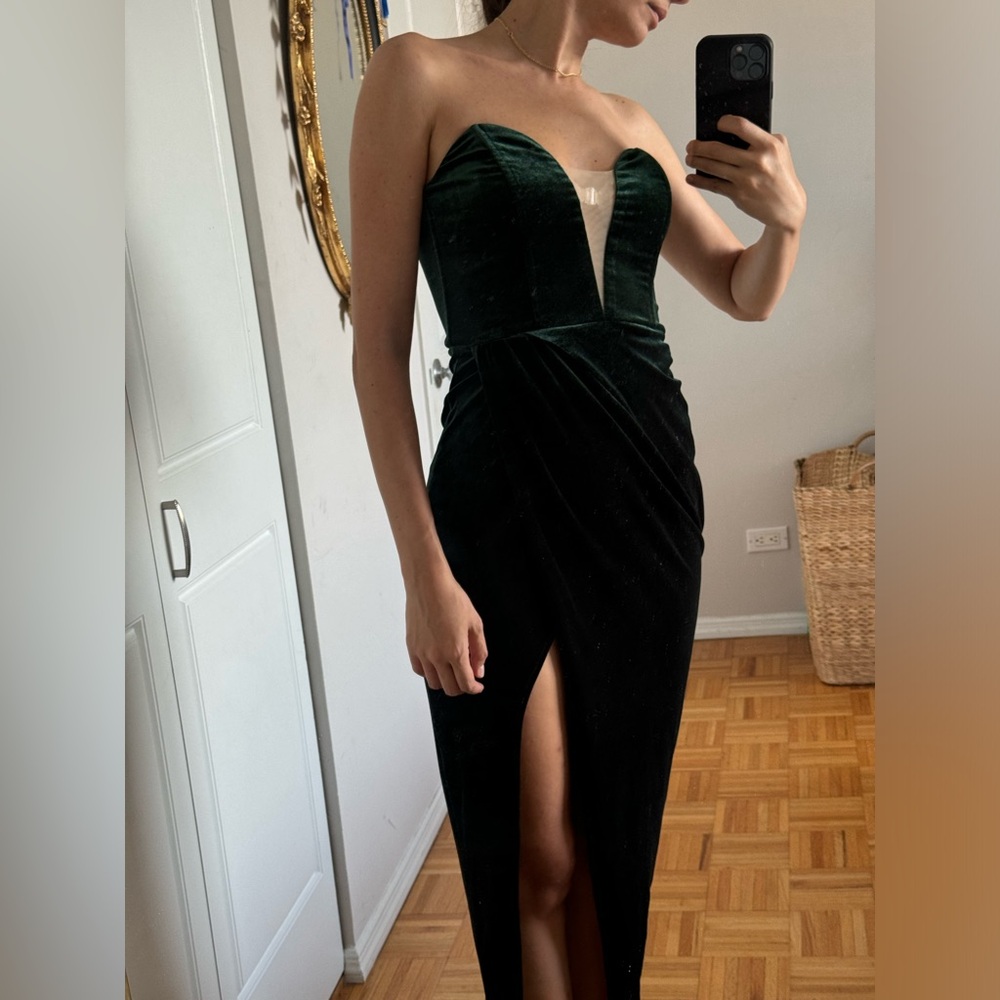 Emerald green strapless dress